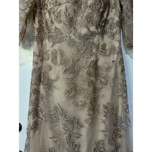 La Femme Floral Embroidered Mesh A-Line Gown Champagne Size 12 NWT 28053 - Picture 7 of 16